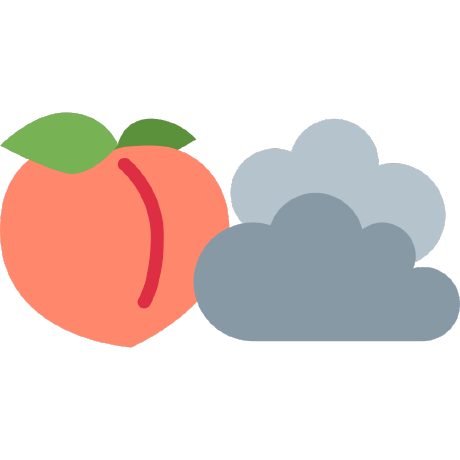 PeachCloud logo consisting of a peach with green leaves on the left and two overlapping clouds to the right