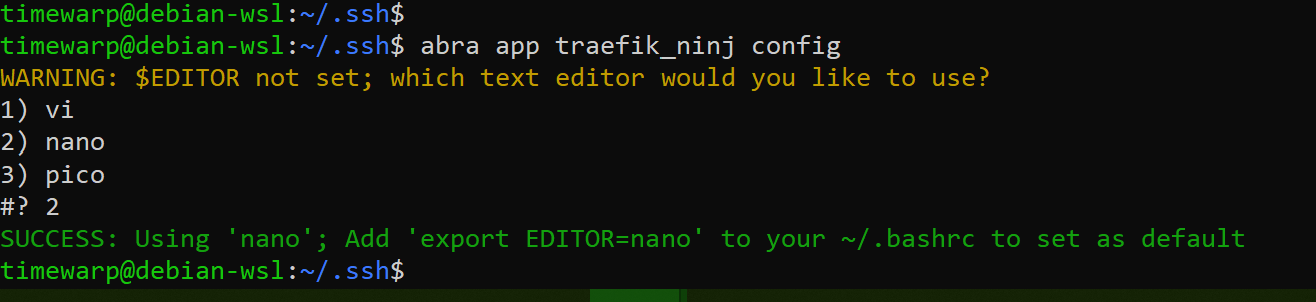 Open editor for traefik app config
