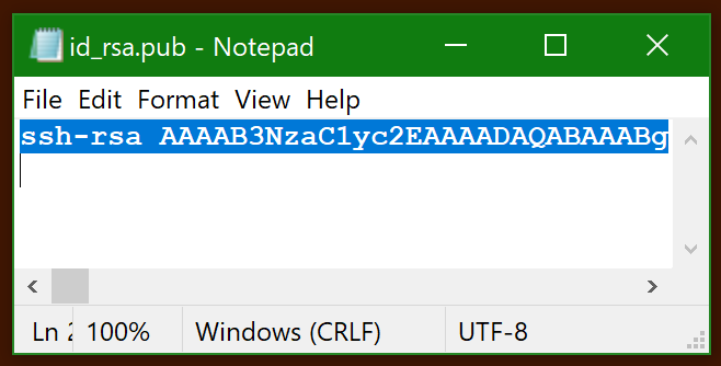 copy public ssh key to clipboard using notepad.exe
